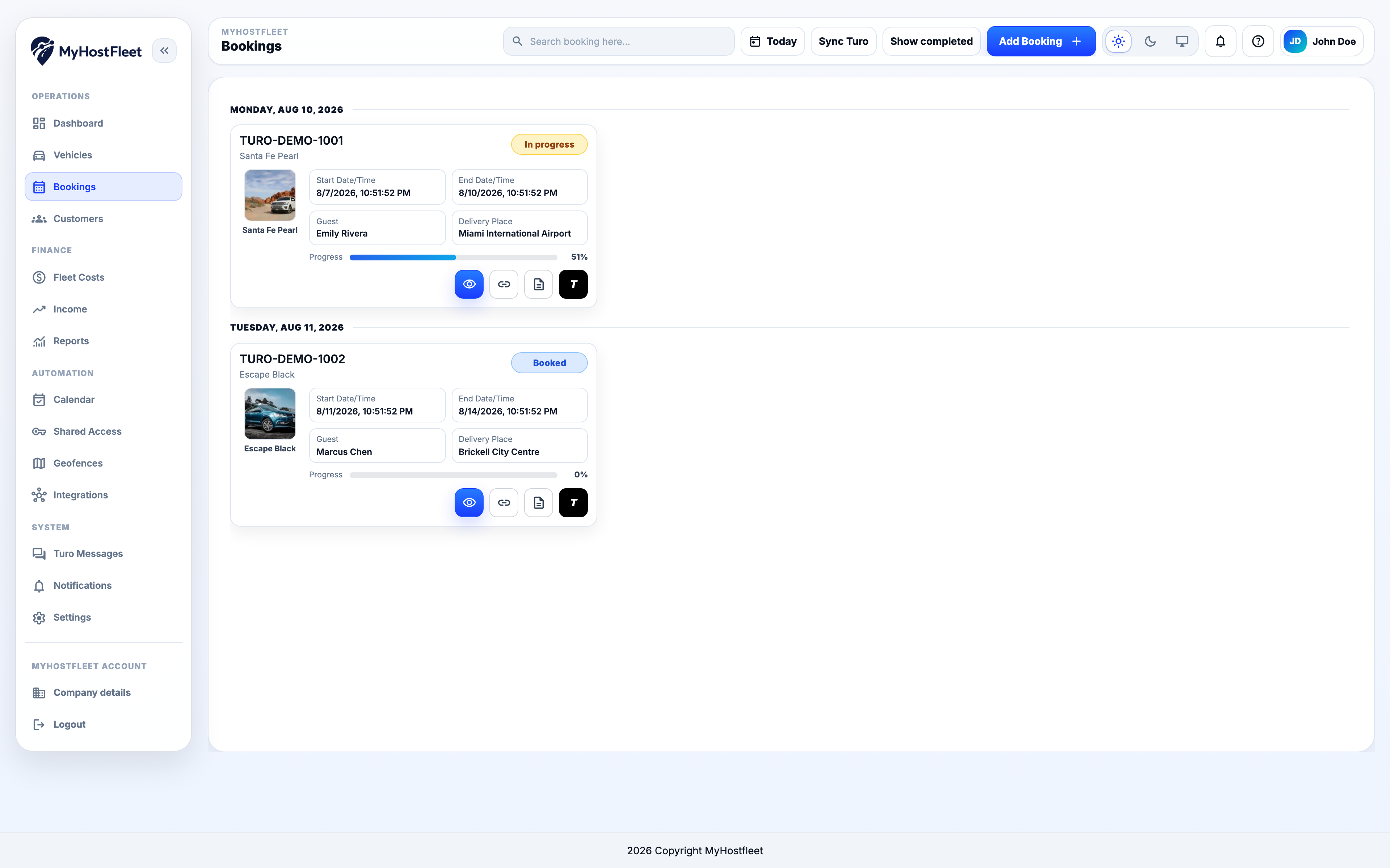 Bookings screenshot