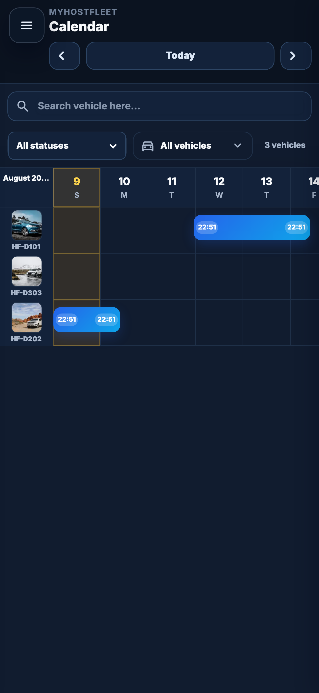 Mobile calendar in dark mode screenshot